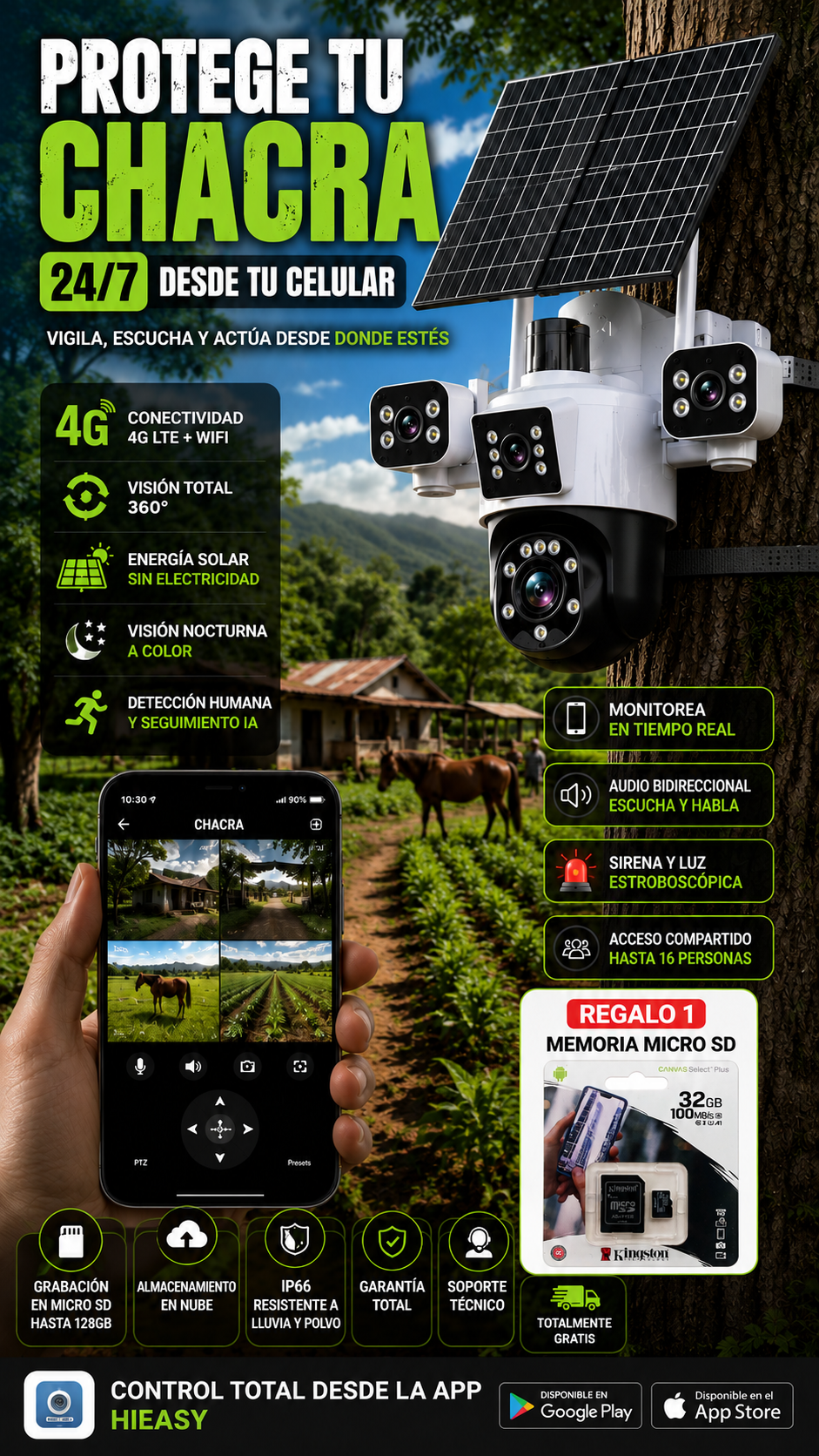 CAMARA PULPO SUPREMO 4G  "TU CHACRA PUEDE ESTAR LEJOS, TU VIGILANCIA NO"